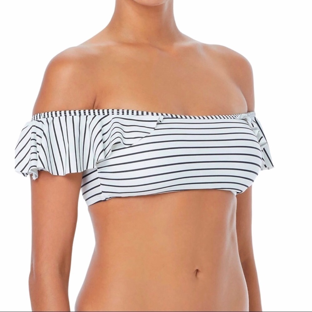 Vince Camuto Blossom Stripes Off The Shoulder Bikini Top Size XS Black Cream - Picture 1 of 8